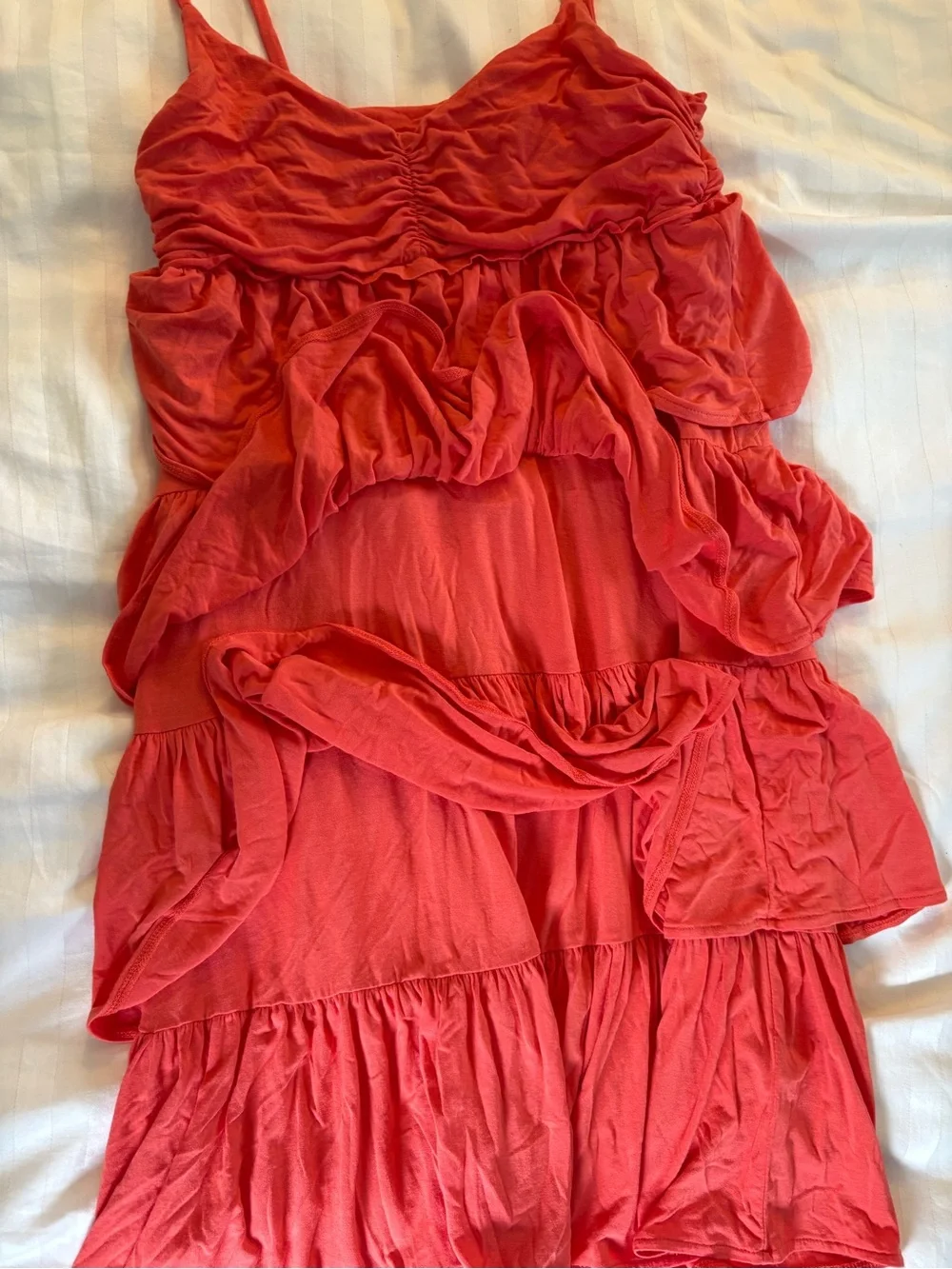 J. Crew Coral Red Tiered Spaghetti Strap Dress